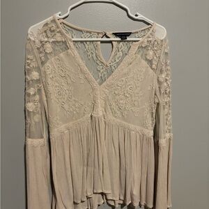 American Eagle Outfitters Cream Lace Blouse